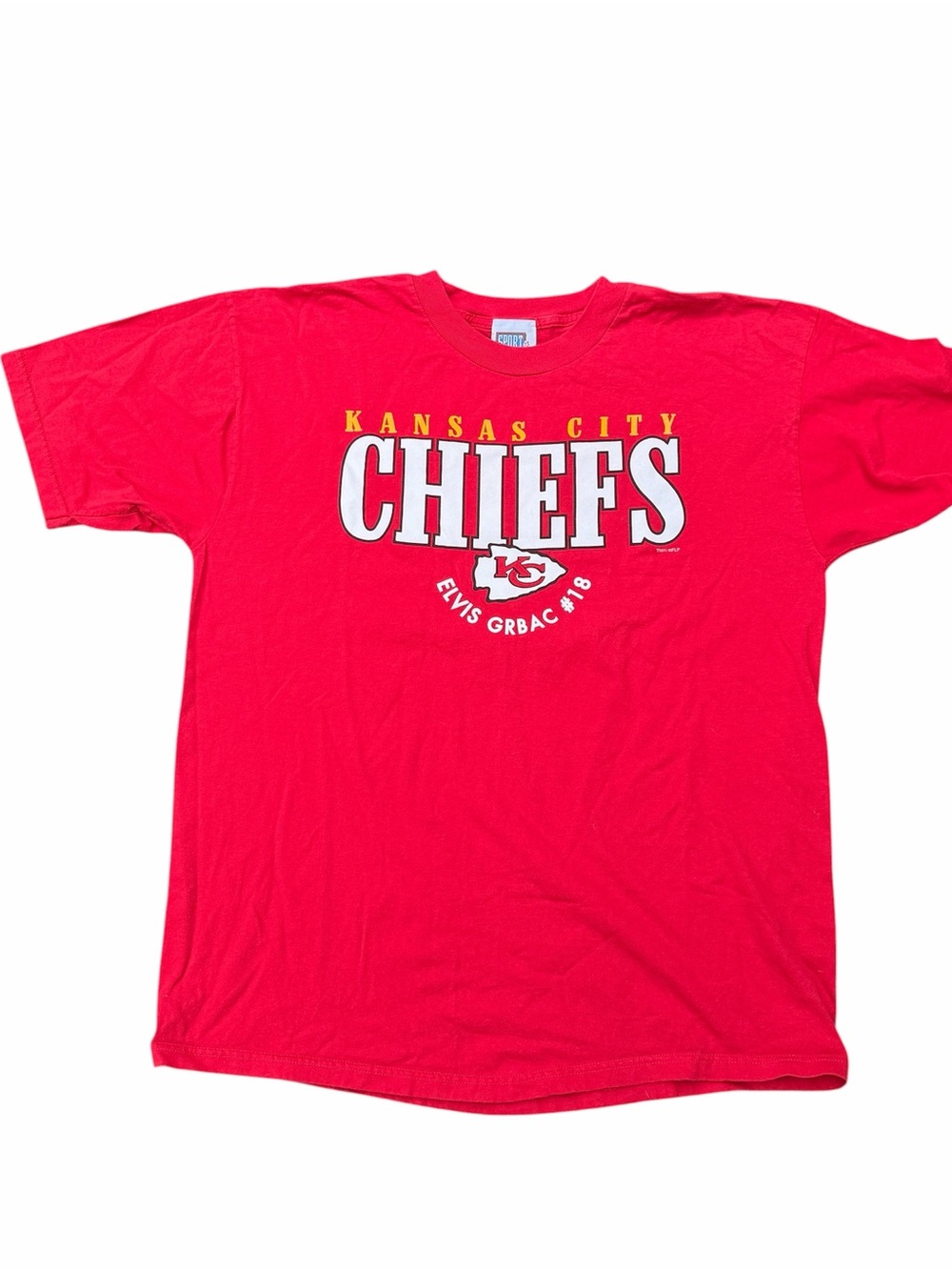 Y2K Kansas City Chiefs XL Elvis Grbac Jersey T-Shirt Red 2000 #18 NFL Football